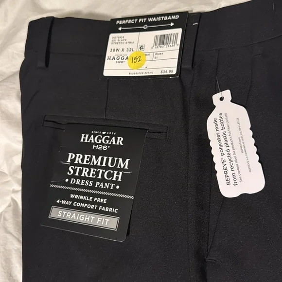 Haggar Men's Premium Stretch Straight Fit Dress Pants - Black 30x32 NWT - Picture 2 of 7